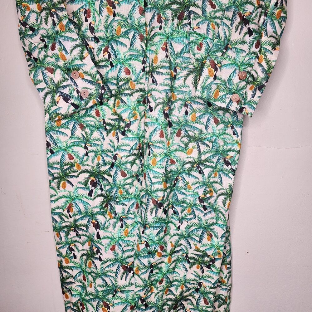 Farm Rio Tropical Toucans 100% Linen Blazer Jumpsuit Small Coastal Vacation NEW - Picture 9 of 16